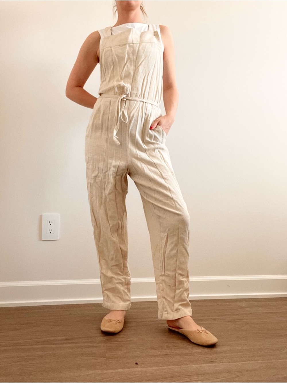 Universal Thread NWT Beige Linen Blend Womens Jumpsuit